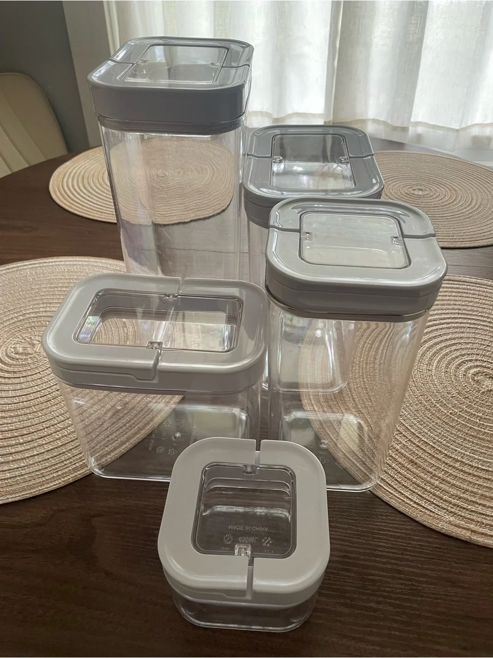 Clear Plastic Food Storage Canister Set with Gray Lids